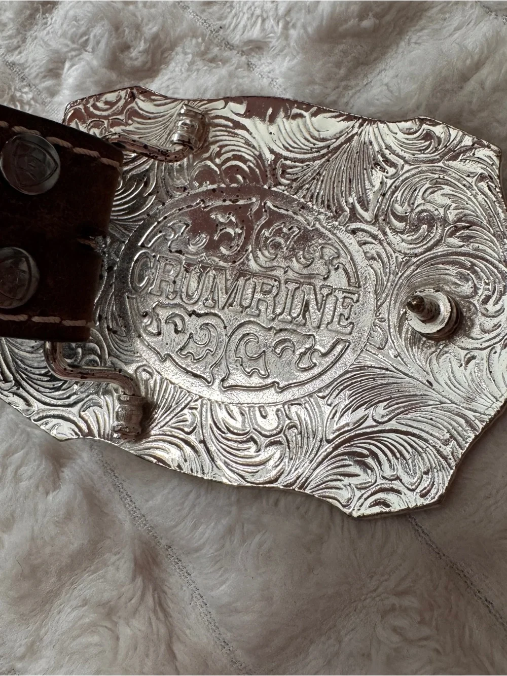 Crumrine Cowboy Rowel Belt Buckle Turquoise & Ariat XL Brown Leather Belt